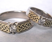 White and Yellow Gold Narrow Celtic Heart Shield Rings